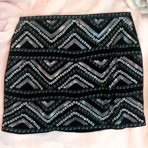 Express Bejeweled Chevron Miniskirt